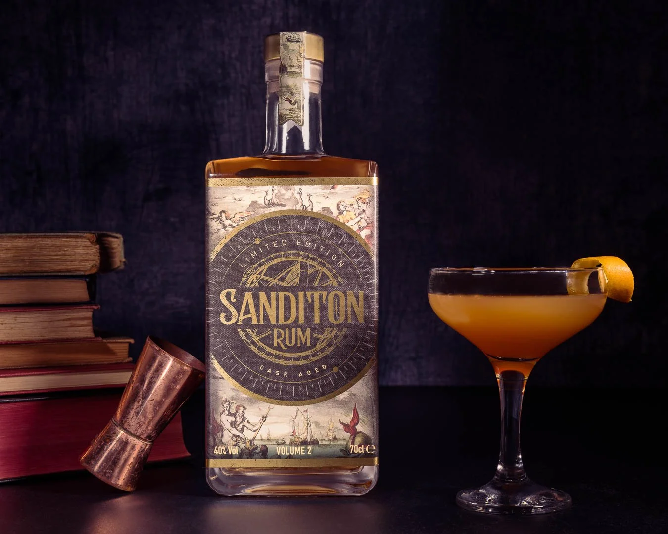 Drink photograhy of artisan rum by Sian T. Photography for Surrey Copper Distillery