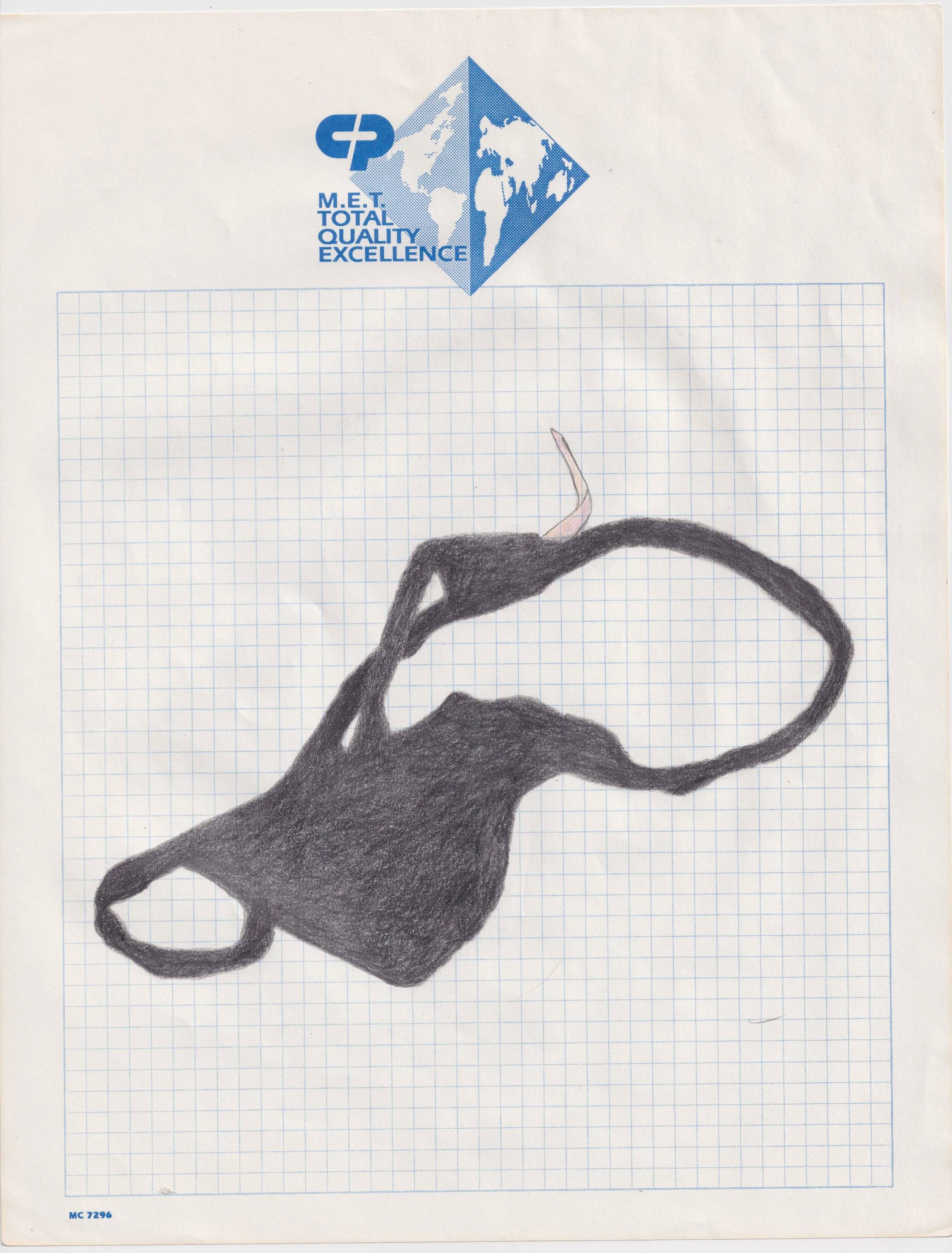 graphite and colored pencil on vintage graph paper 8 and 1/2 by 11 inches, 2025