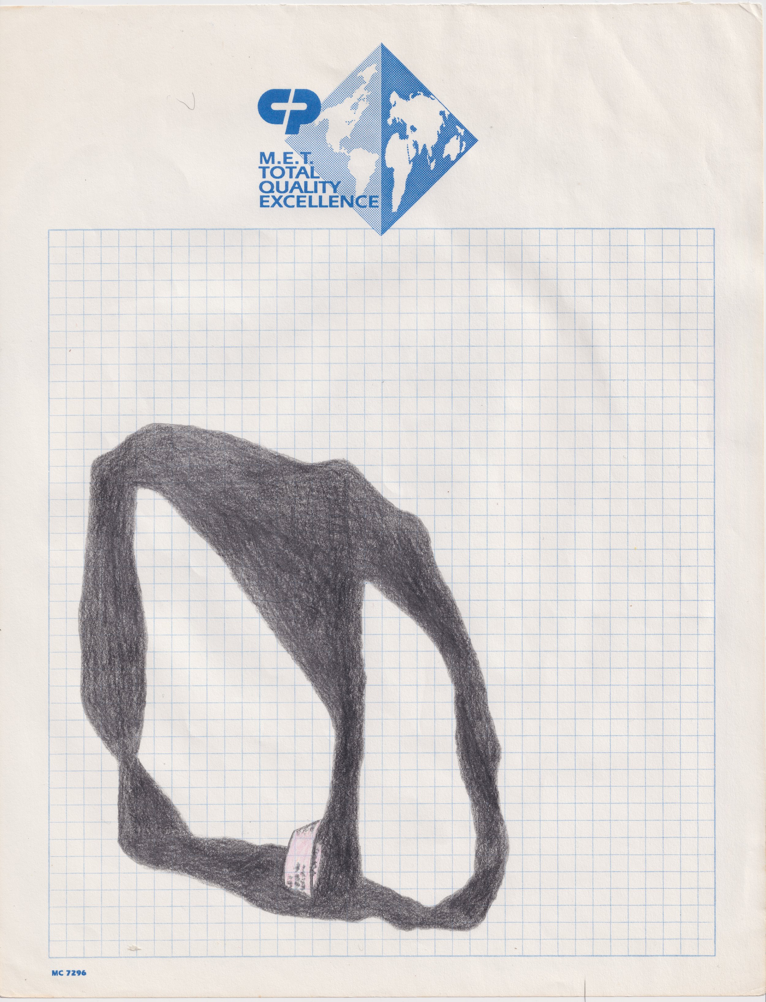 graphite and colored pencil on vintage graph paper 8 and 1/2 by 11 inches, 2025