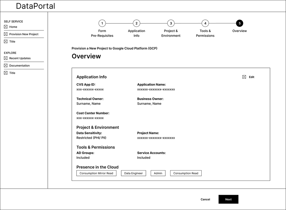 Wireframe — Tools & Permissions (expanded): alternative view showing full role-based access matrix