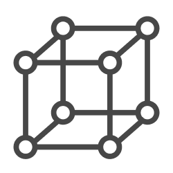 Diagram of a cubic lattice structure with connected spheres at each vertex.