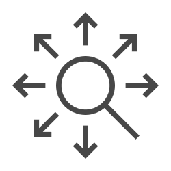Magnifying glass icon with six arrows pointing outward in all directions.