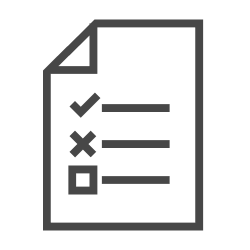 Document icon with a folded corner and three checklist symbols: check, X, and empty box.