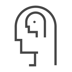 Outline of a human head in profile with a circle inside the brain area.
