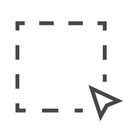 Dashed-line square with a cursor arrow pointing toward its bottom-right corner.
