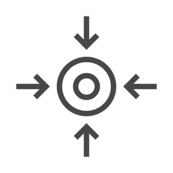 Circle with a dot at center and four arrows pointing inward from each side.
