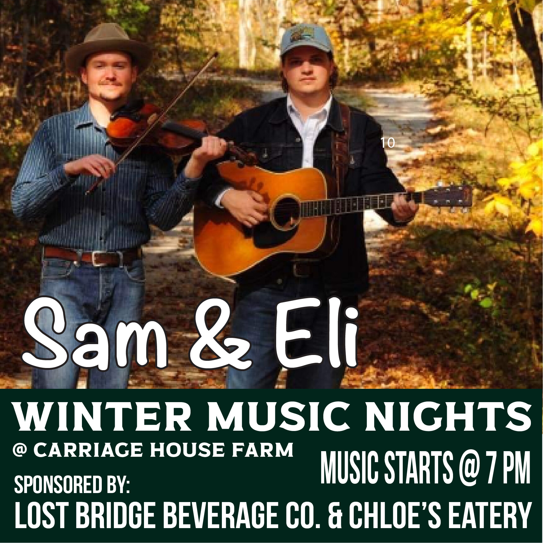 This weekend's music is a great line-up of bluegrass and country.

Friday night we have Elijah Bedel &amp; Sam Hibbard for some serious plucking and fiddling...and that's a Lent Fish Fry night at Chloe's Eatery too! 

Saturday is our buddy Chase McCr