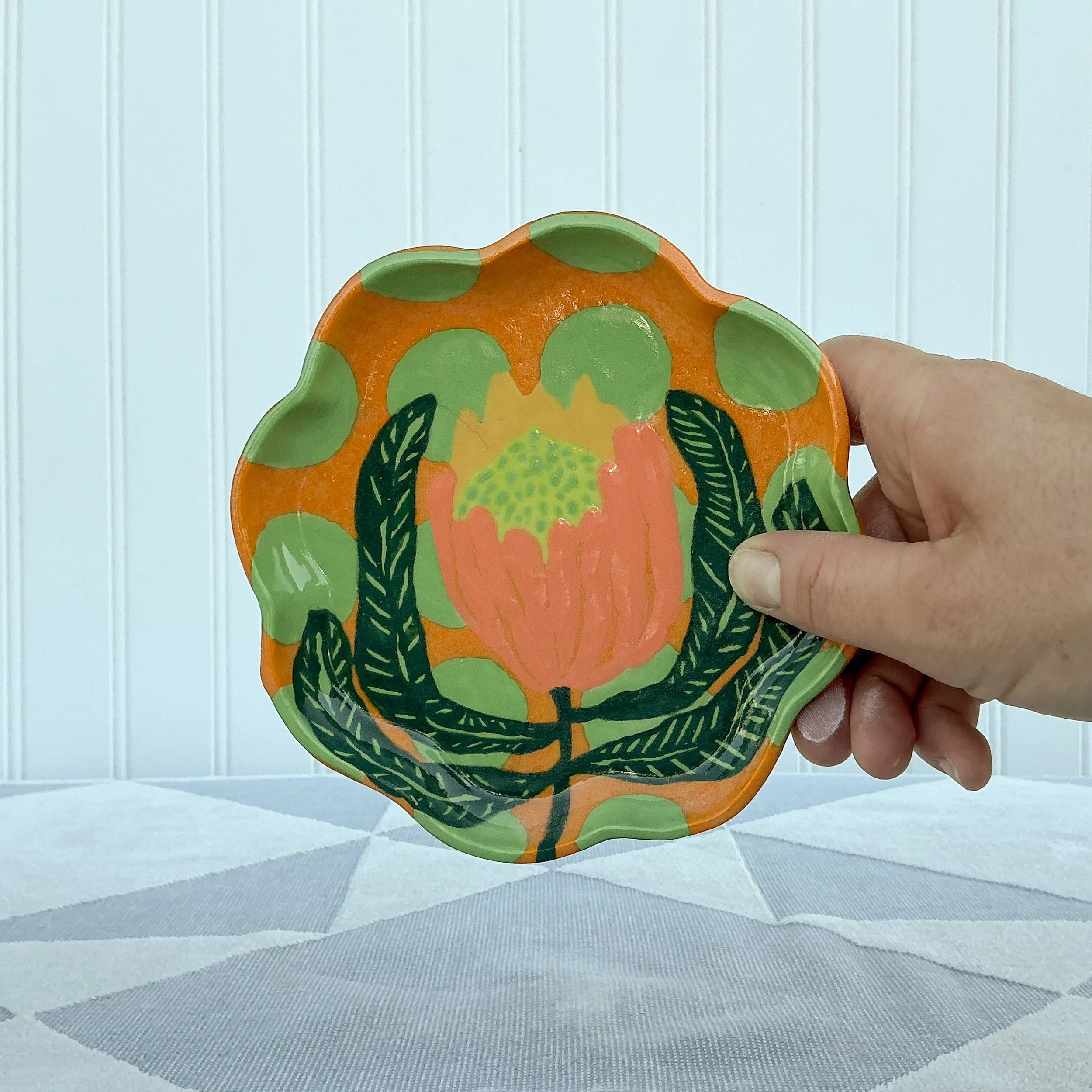 Polka Dot Protea Mini Ruffle Dish