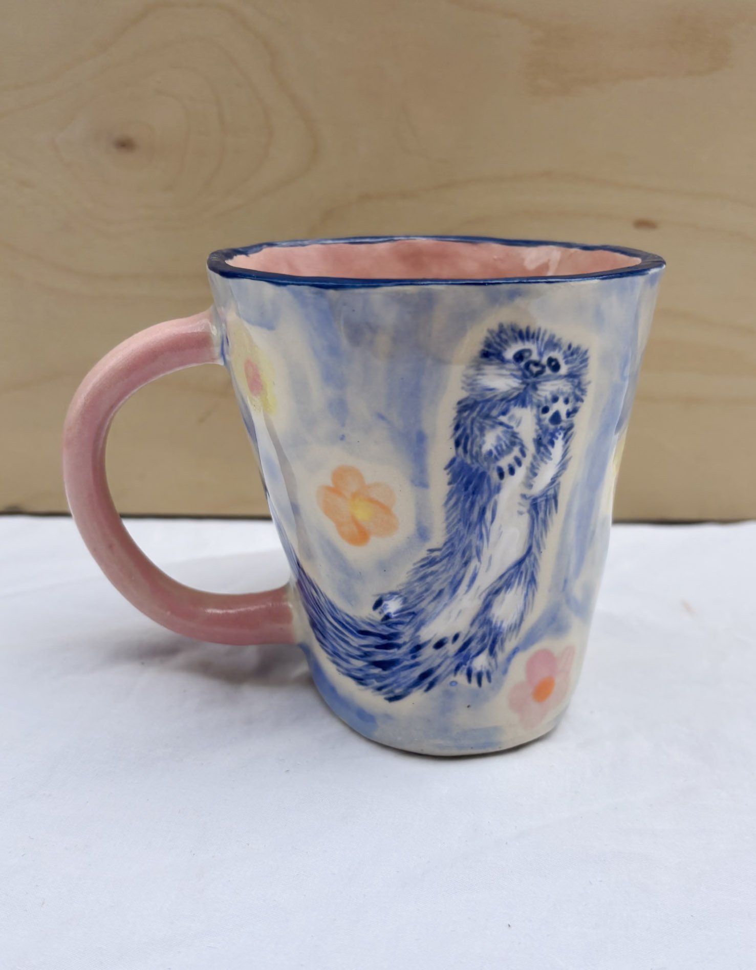 Large Blue Otter Mug with Flowers