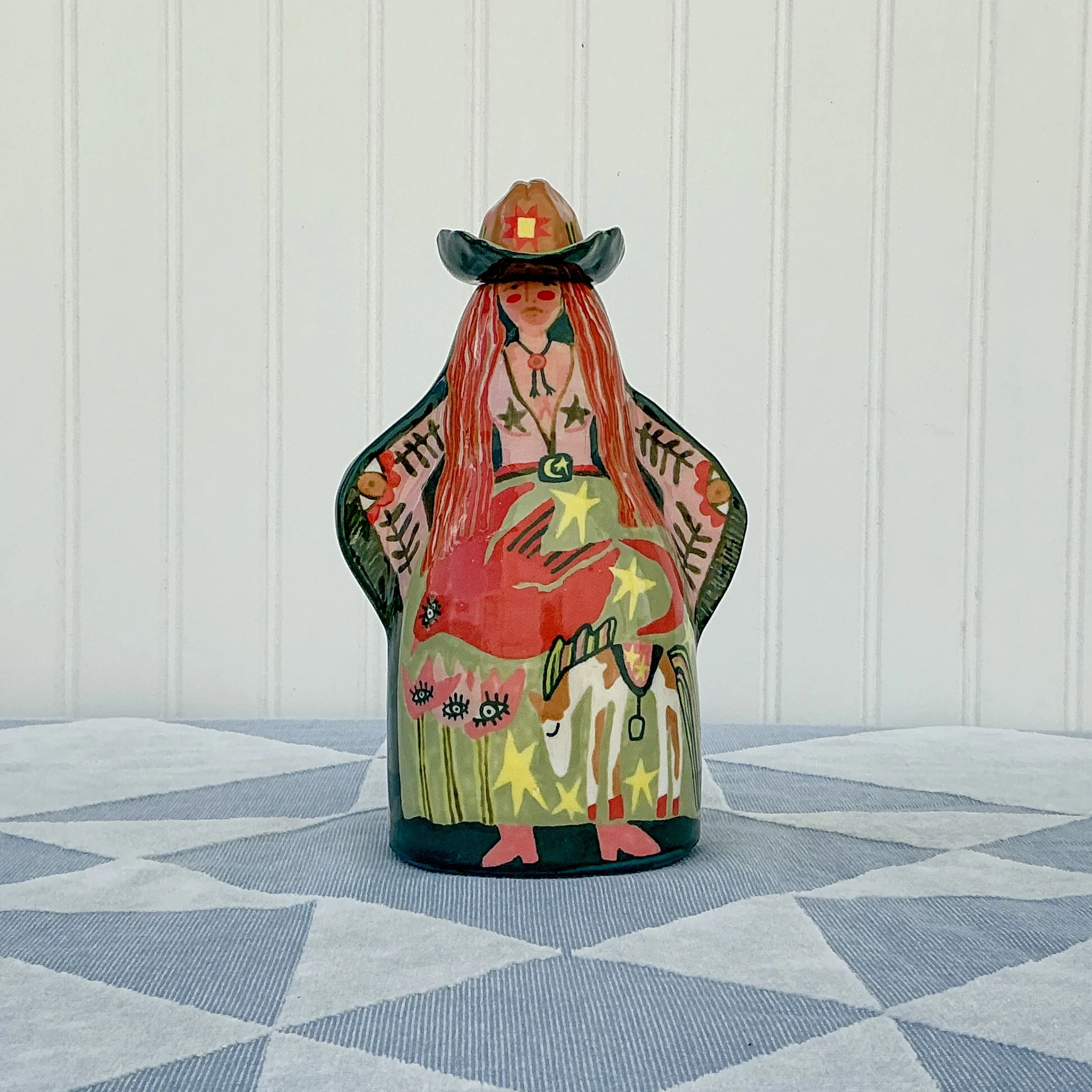 Folk Art Cowgirl Water Jug