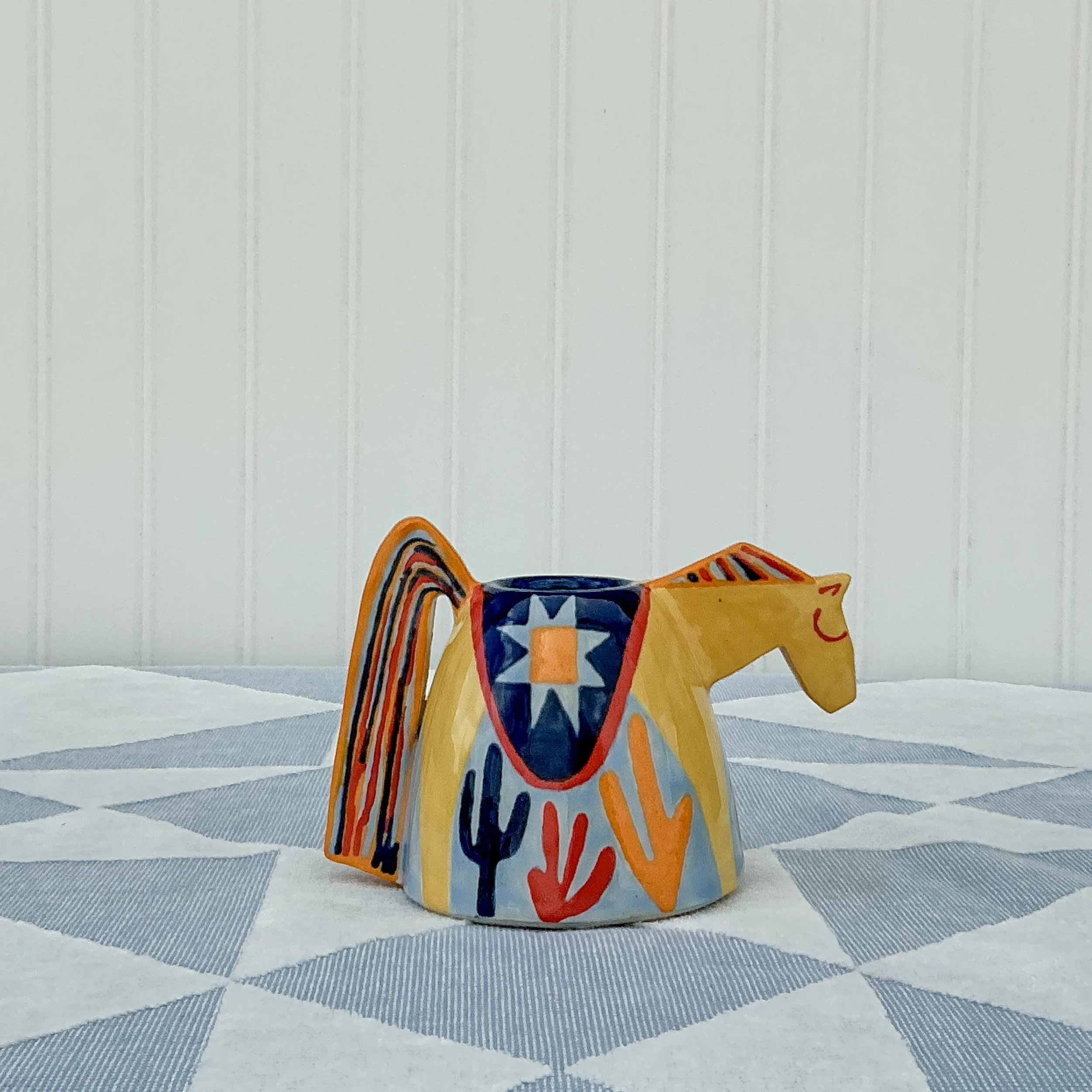 Orange Folk Art Horse Bud Vase