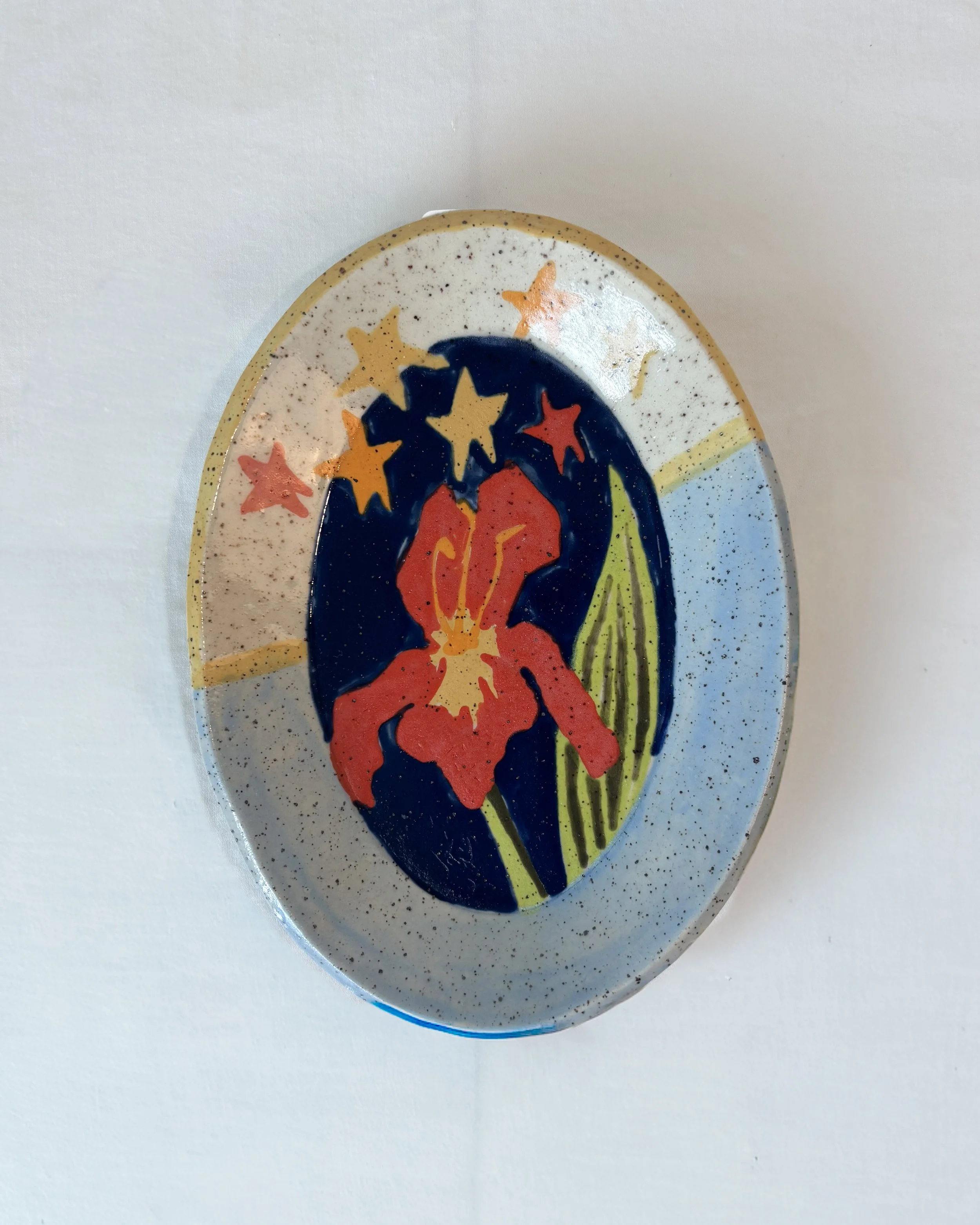 Red Iris Oval Dish
