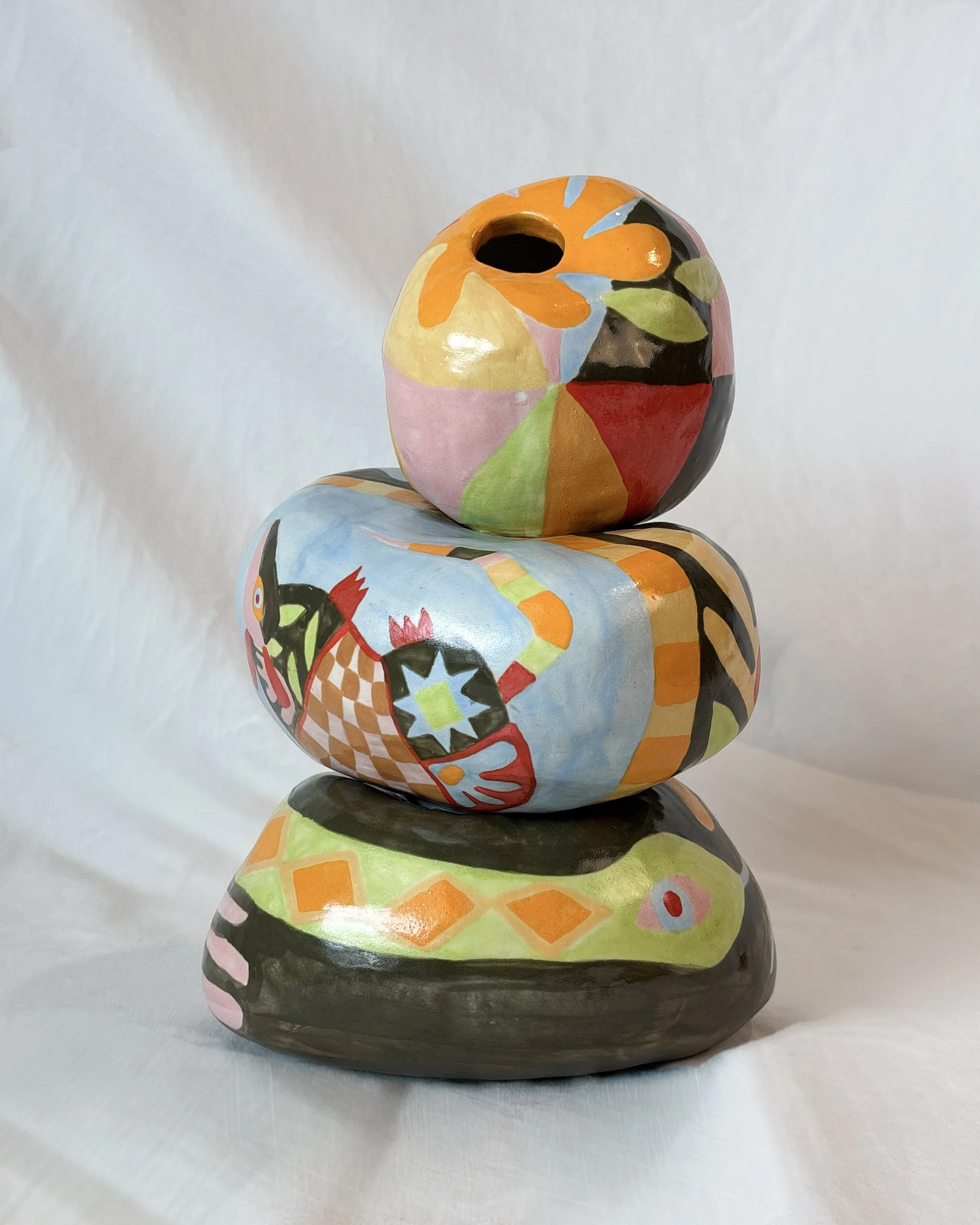 Painted Rock Stack Armadillo Vase