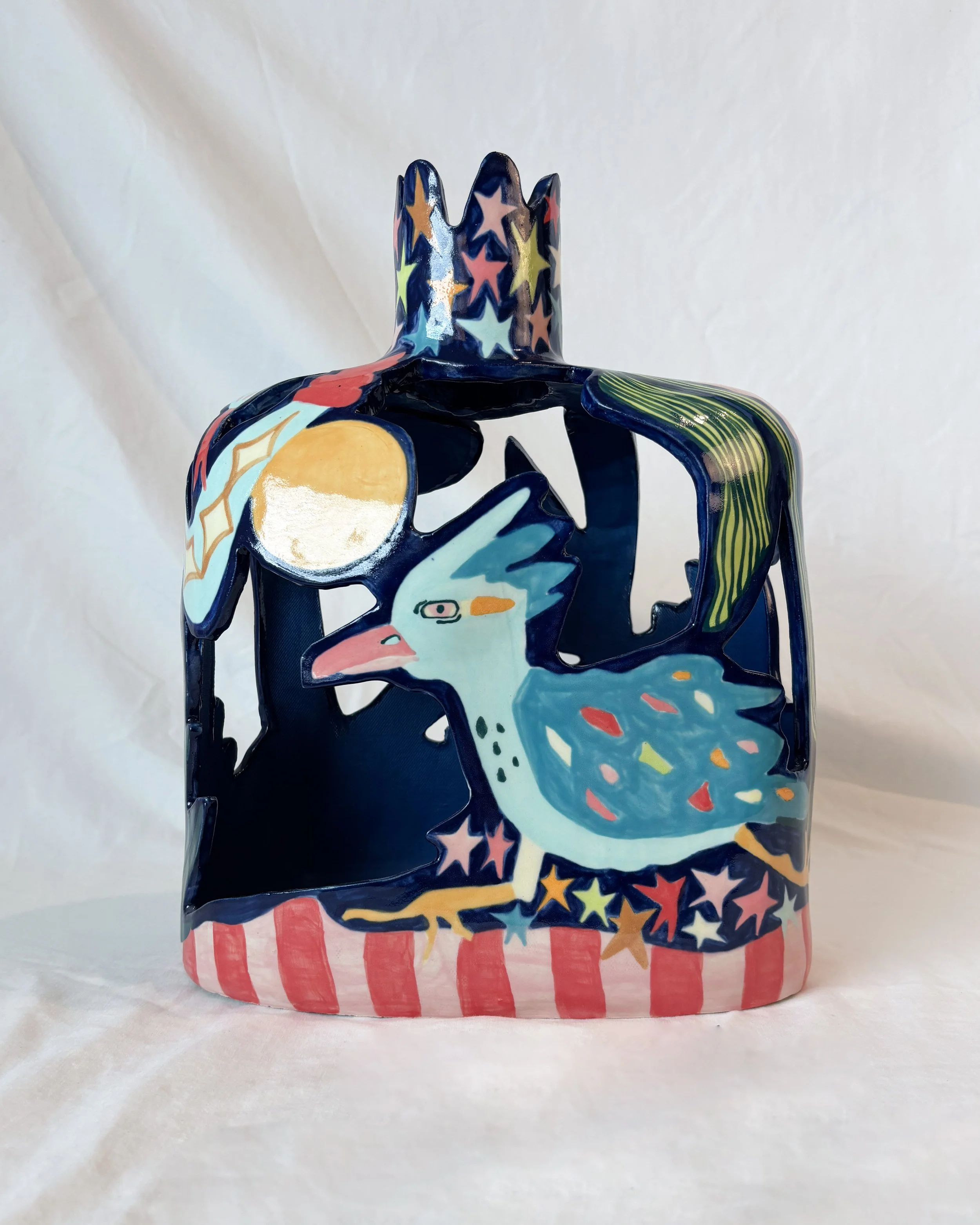 Roadrunner and Rattlesnake Decorative Ceramic Jug