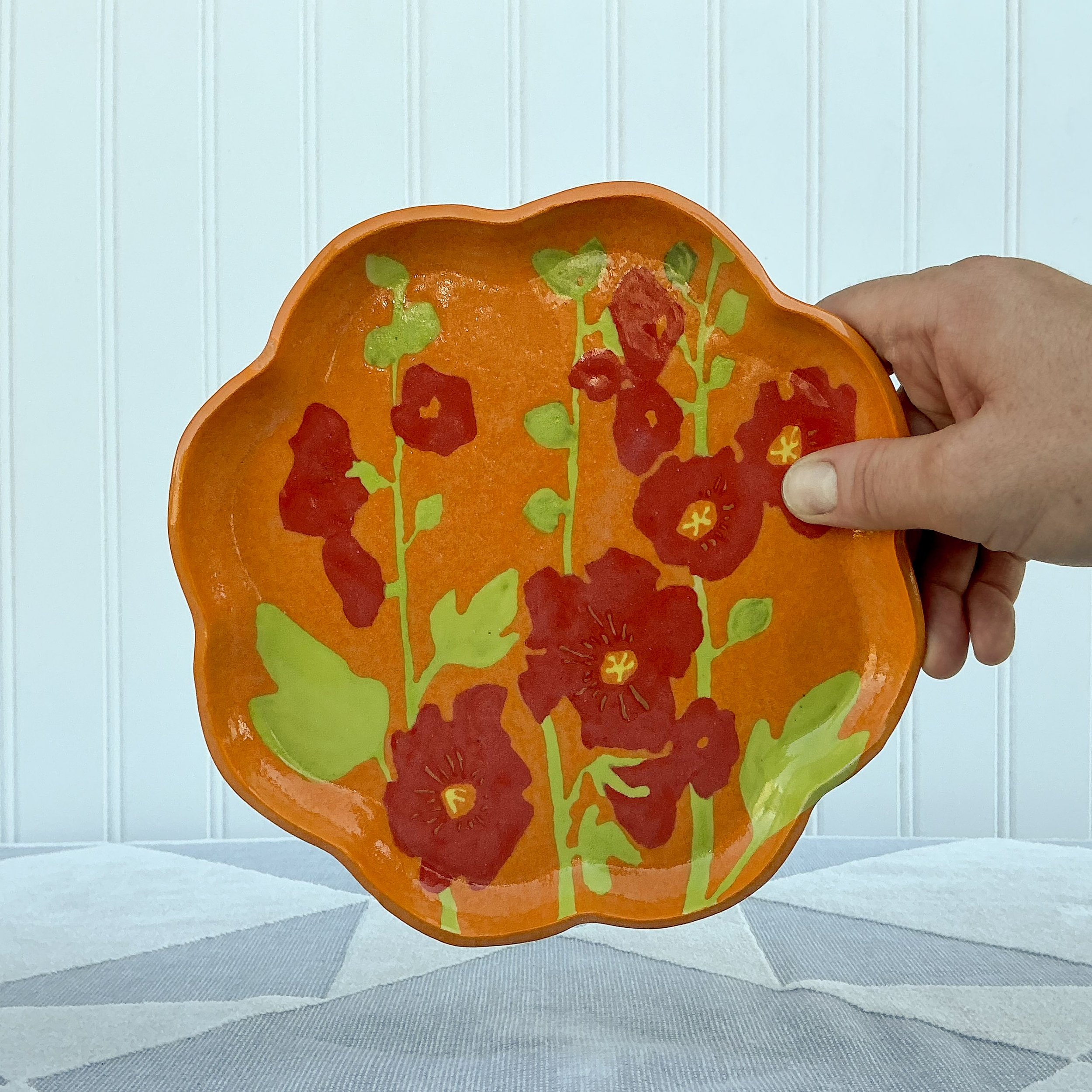 Orange and Red Gladiolus Flower Ruffle Dish