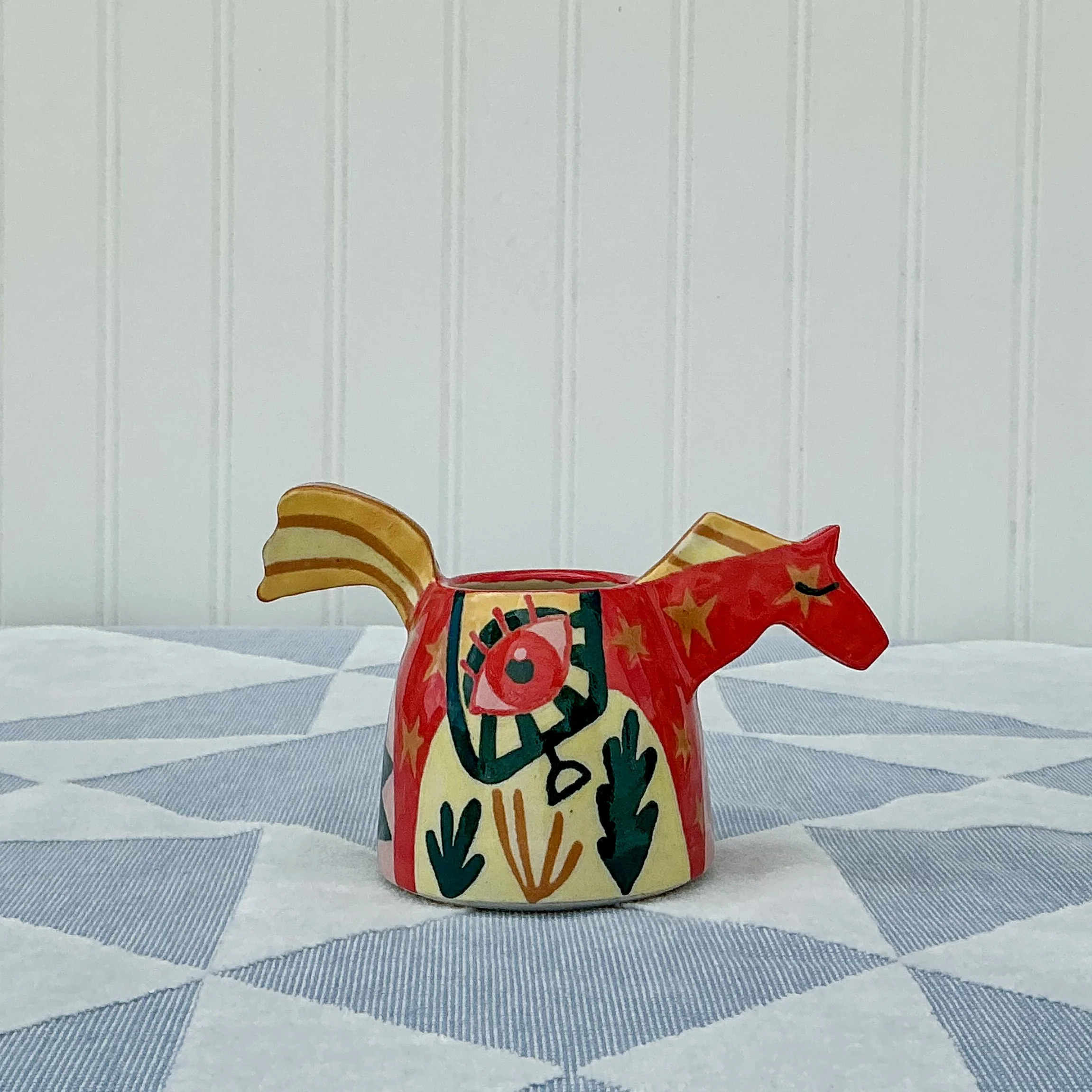 Red Folk Art Horse Bud Vase