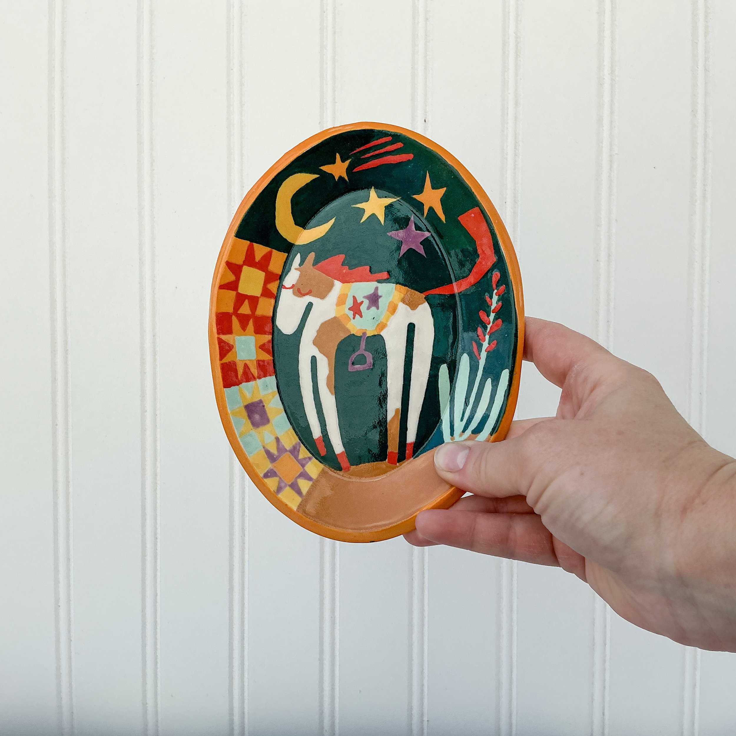 Folk Art Horse Oval Dish
