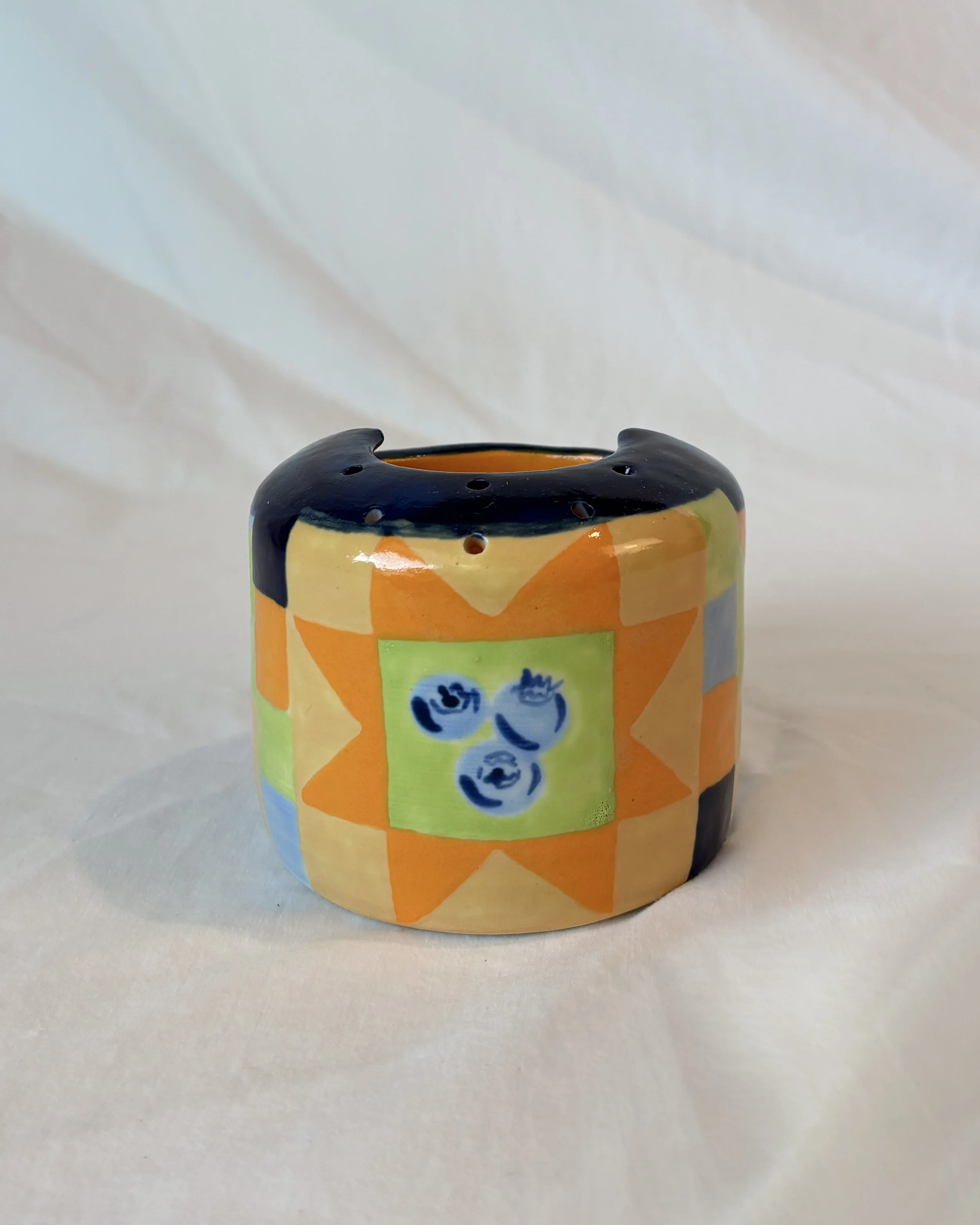 Hand-painted Single Serve Berry Strainer Mug - Blueberry