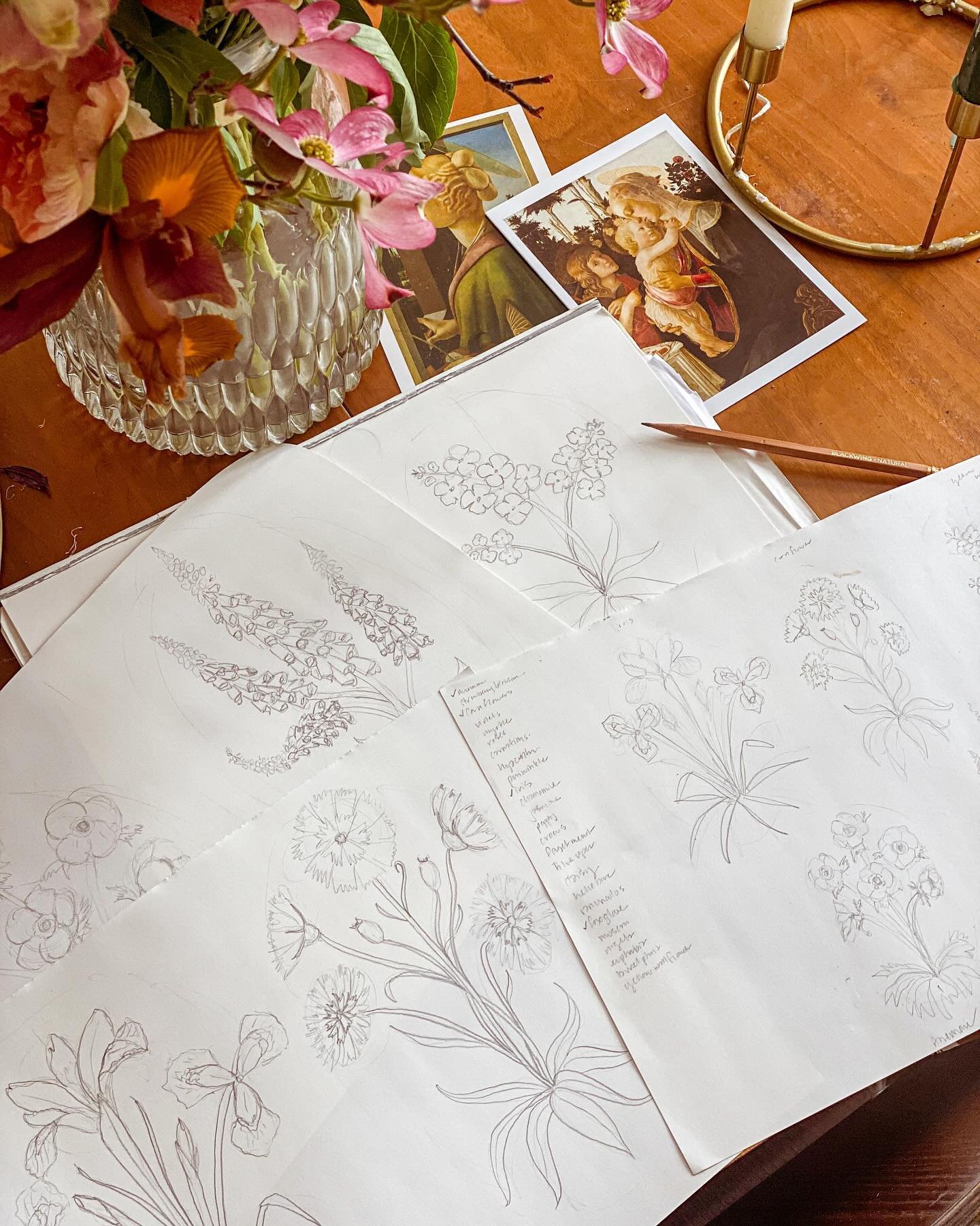 Balancing the planned with the play. Enjoying some quiet and extra drawing time this week. 
.
.
#remusedstudio #surfacepatterndesign #botanicalillustration #inspiredbypetals #floralart #workinprogress #sketchbook
