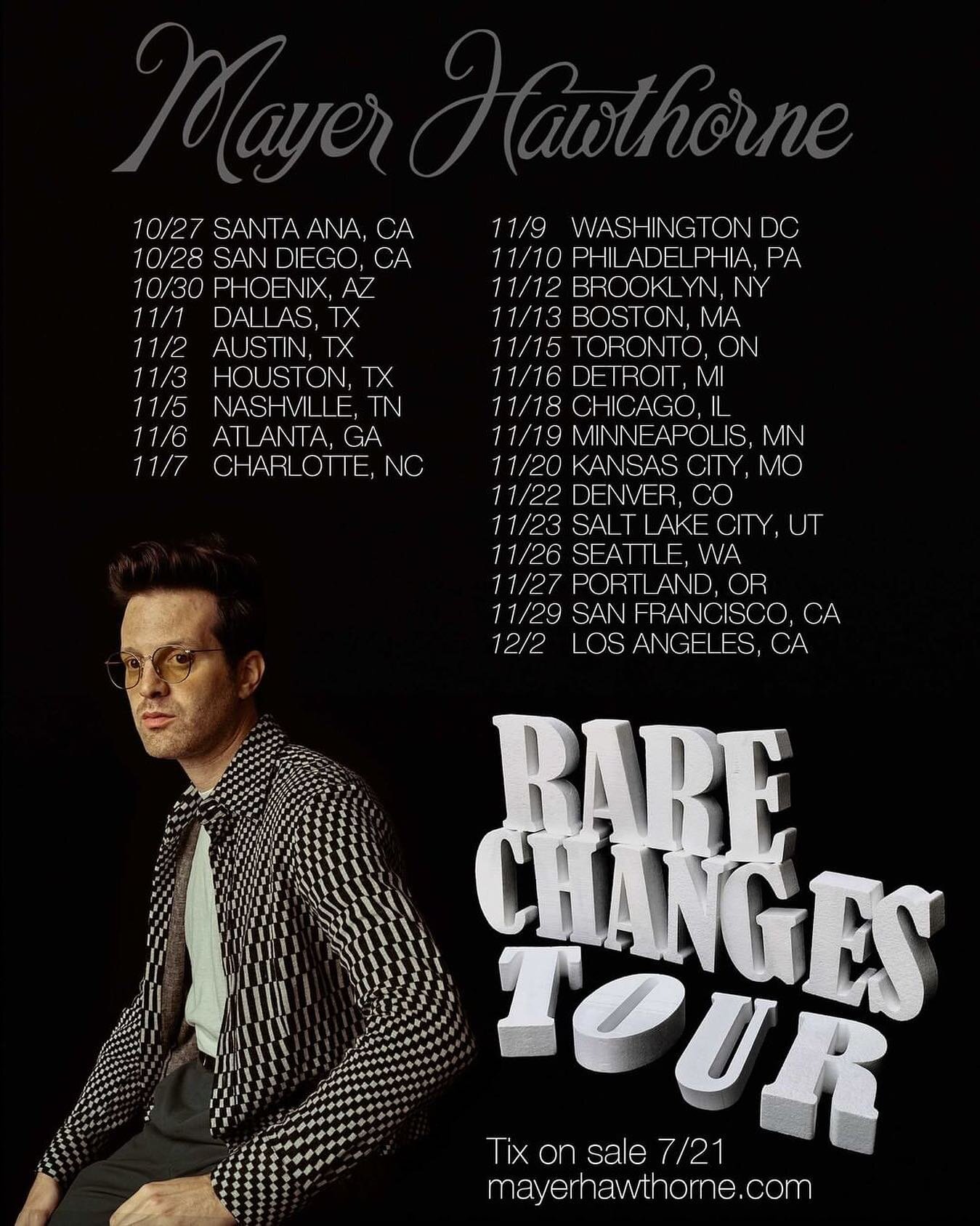 Mayer Hawthorne US Tour &lsquo;Rare Changes&rsquo; - Tickets on sale now! Link In Bio  @mayerhawthorne 

Mgmt // Jackson Perry 

ATCManagement #Tour #USA #LiveMusic #Concert #Festival #Summer #MusicTour #Music #Events #MayerHawthorne
