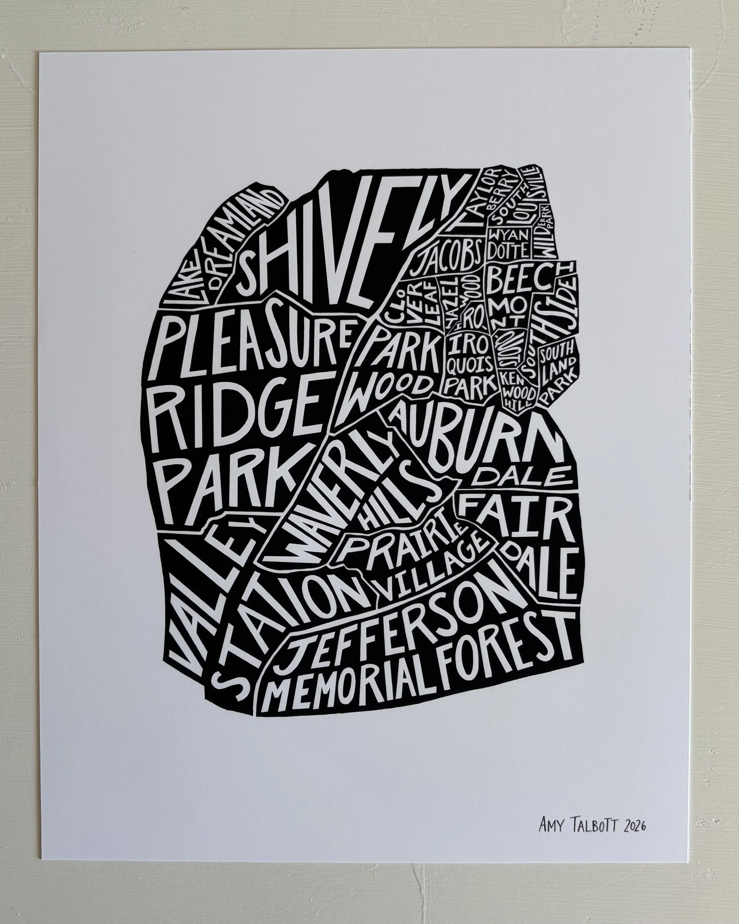 South Louisville Neighborhoods Map, 8x10, $20