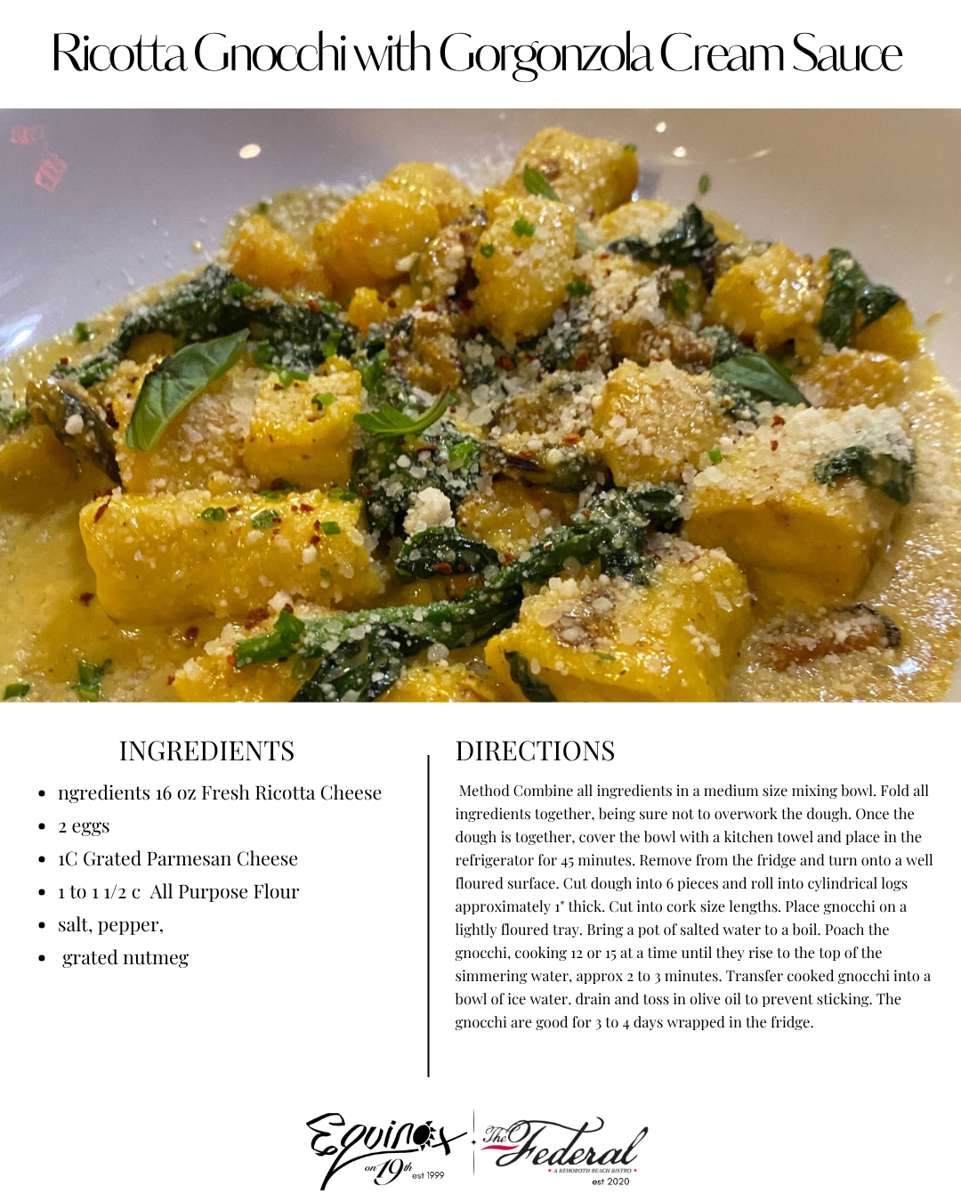 Ricotta Gnocchi with Gorgonzola Cream Sauce