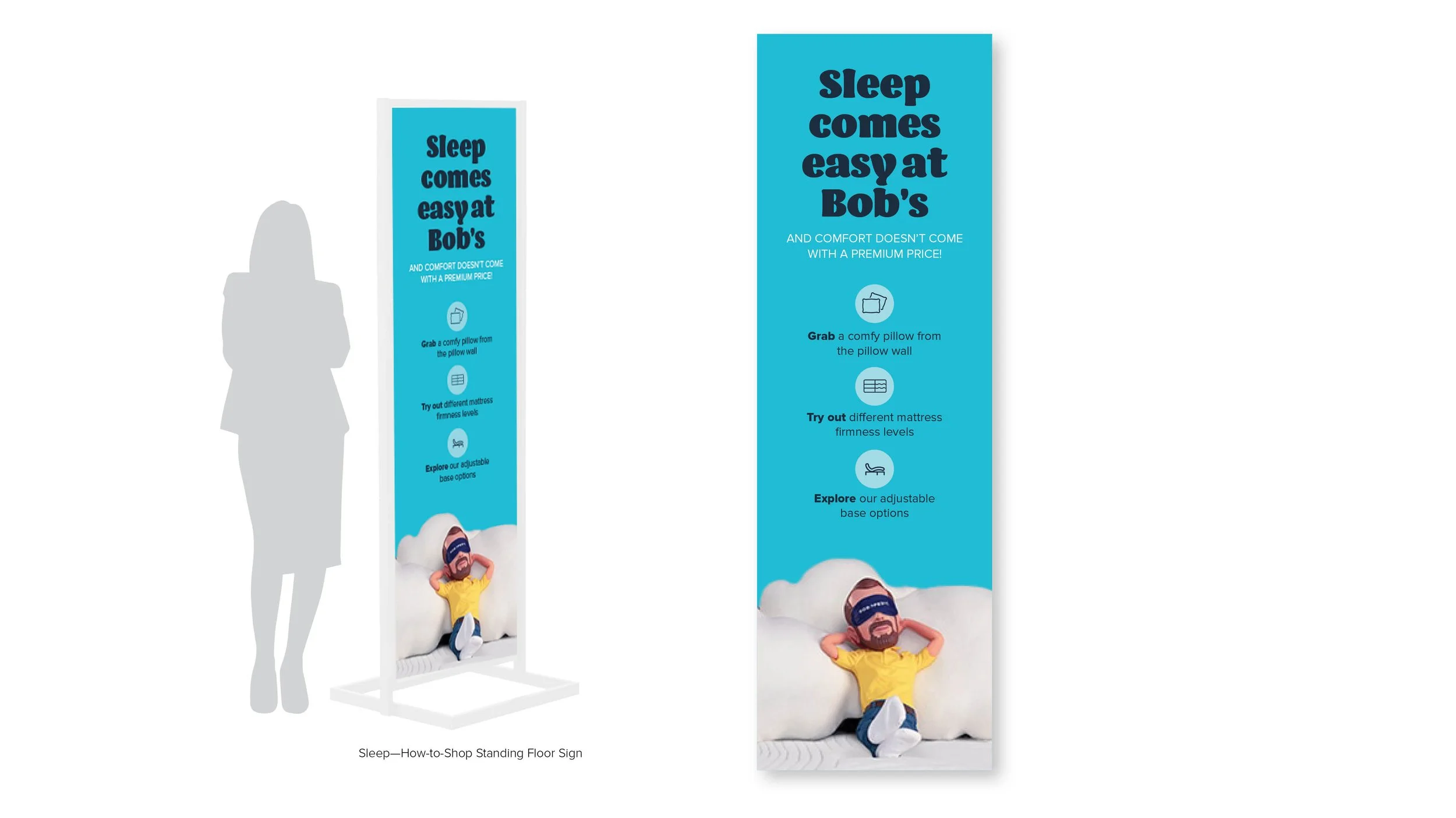 Within the Bob's color system, Bob's Sleep Center leverages it's own branded color palette