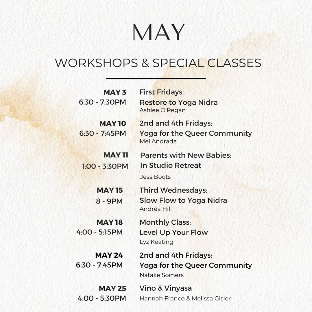 Coming up this May at Arise: events, classes that celebrate the blooming energy of this season!⁠
⁠
Events coming up at the studio⁠
YINGO!⁠
Our May Yoga Bingo Challenge is almost here! Pick up a card at the front desk and fill it out as much as you ca
