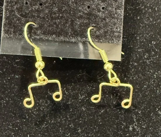 861-26;Earring;’AuSmDoubleBeamedEightNotes’;HandCraftedFeeFormDesignInAuRoundWire;EarhooksAreAuWithBallAndSpring.(1 of 7)[CanBeSpecialOrderedMadeInAg&BrightCuWire]