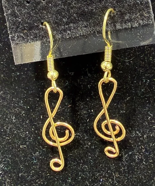 857-26;Earring;’AuSmMusicalTrebleClef’;HandCraftedFreeFormDesignInAuRoundWire;EarhooksAreAuWitheBallAndSpring.(3 of 5)[CanBeSpecialOrderedMadeInAg&BrightCuWire]