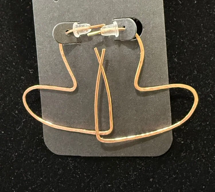 830-26;Earrings;’BriteCuHalfTexturedLargeOpenHeart’;UniqueHandCraftedFreeFormOpenLargeHeartShilouette;FrontHalfTexturedBriteCuRoundWire;NoEarHookRequried.(1 of 3)