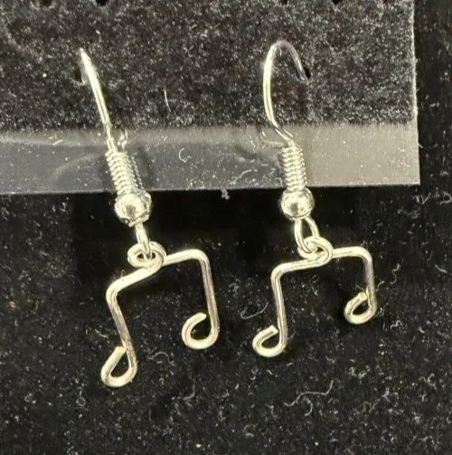 904-26;Earring;’AgSmDoubleBeamedEigthNotes’;HandCraftedFeeFormDesignInAuRoundWire;EarhooksAreAuWithBallAndSpring.(3 of 6)[CanBeSpecialOrderedMadeInAu&BrightCuWire]