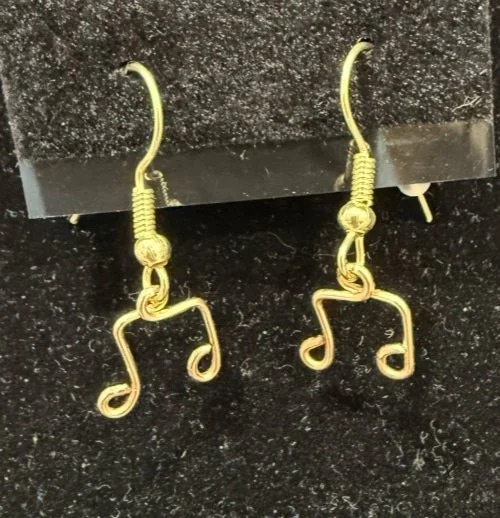 866-26;Earring;’AuSmDoubleBeamedEigthNotes’;HandCraftedFeeFormDesignInAuRoundWire;EarhooksAreAuWithBallAndSpring.(6 of 7)[CanBeSpecialOrderedMadeInAg&BrightCuWire]