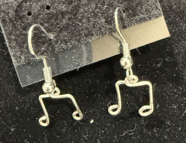 907-26;Earring;’AgSmDoubleBeamedEigthNotes’;HandCraftedFeeFormDesignInAuRoundWire;EarhooksAreAuWithBallAndSpring.(6 of 6)[CanBeSpecialOrderedMadeInAu&BrightCuWire]