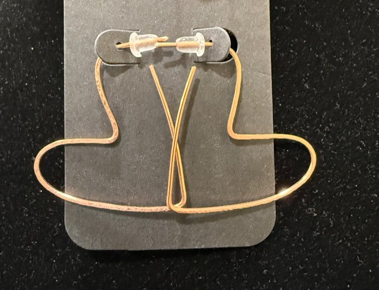 831-26;Earrings;’BriteCuHalfTexturedLargeOpenHeart’;UniqueHandCraftedFreeFormOpenLargeHeartShilouette;FrontHalfTexturedBriteCuRoundWire;NoEarHookRequried.(1 of 3)