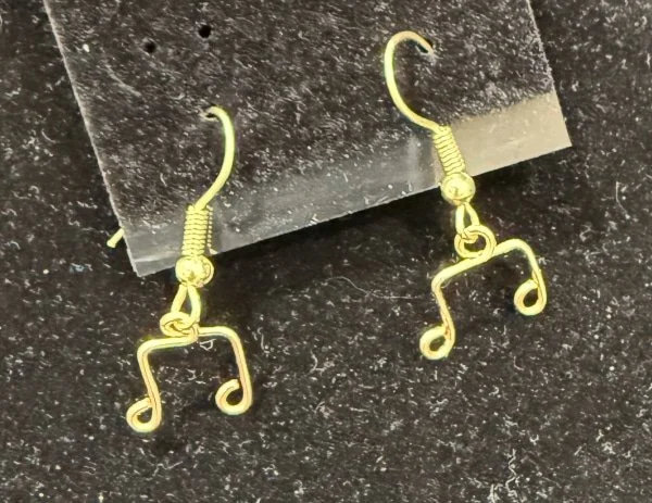 863-26;Earring;’AuSmDoubleBeamedEigthNotes’;HandCraftedFeeFormDesignInAuRoundWire;EarhooksAreAuWithBallAndSpring.(3 of 7)[CanBeSpecialOrderedMadeInAg&BrightCuWire]