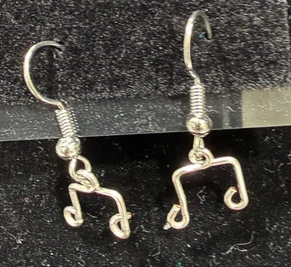 906-26;Earring;’AgSmDoubleBeamedEigthNotes’;HandCraftedFeeFormDesignInAuRoundWire;EarhooksAreAuWithBallAndSpring.(5 of 6)[CanBeSpecialOrderedMadeInAu&BrightCuWire]