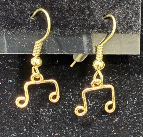 862-26;Earring;’AuSmDoubleBeamedEightNotes’;HandCraftedFeeFormDesignInAuRoundWire;EarhooksAreAuWithBallAndSpring.(2 of 7)[CanBeSpecialOrderedMadeInAg&BrightCuWire]
