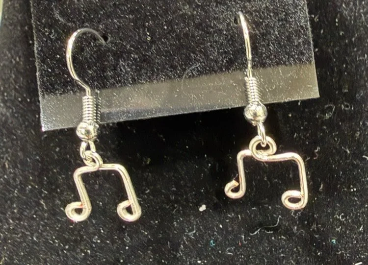 905-26;Earring;’AgSmDoubleBeamedEigthNotes’;HandCraftedFeeFormDesignInAuRoundWire;EarhooksAreAuWithBallAndSpring.(4 of 6)[CanBeSpecialOrderedMadeInAu&BrightCuWire]