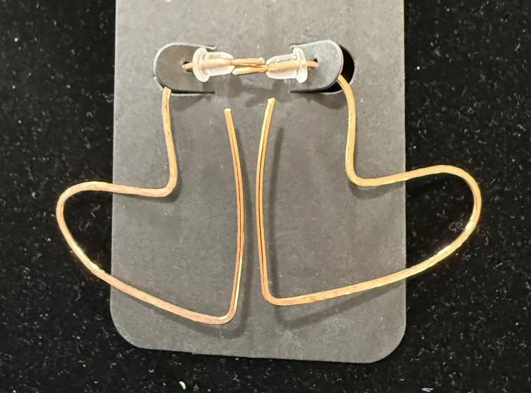 832-26;Earrings;’BriteCuHalfTexturedLargeOpenHeart’;UniqueHandCraftedFreeFormOpenLargeHeartShilouette;FrontHalfTexturedBriteCuRoundWire;NoEarHookRequried.(2 of 3)