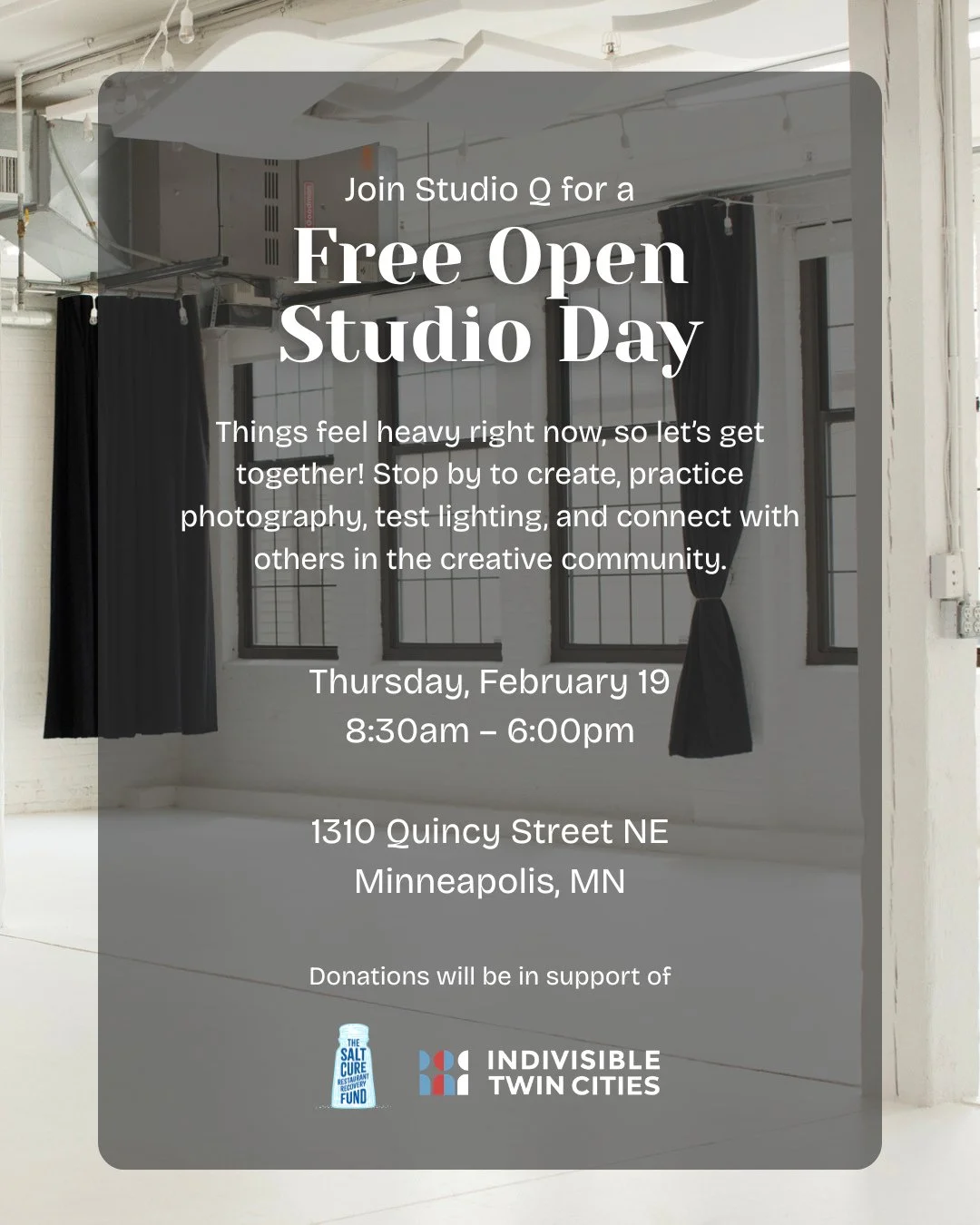 We&rsquo;re opening the doors for a free Open Studio Day THIS Thursday, February 19! From 8:30am to 6:00pm, Studio Q will be an open, shared space for photographers, videographers, models, stylists, and creatives of all kinds to come together.⁠
⁠
Sto