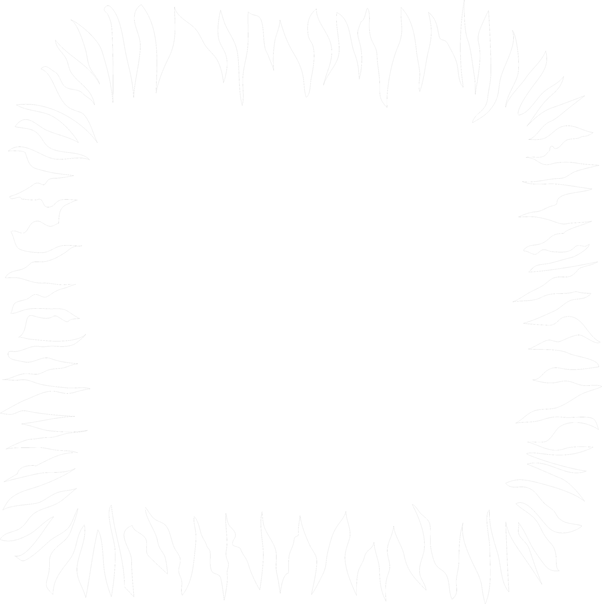 Black background with white abstract flame-like border surrounding the image.