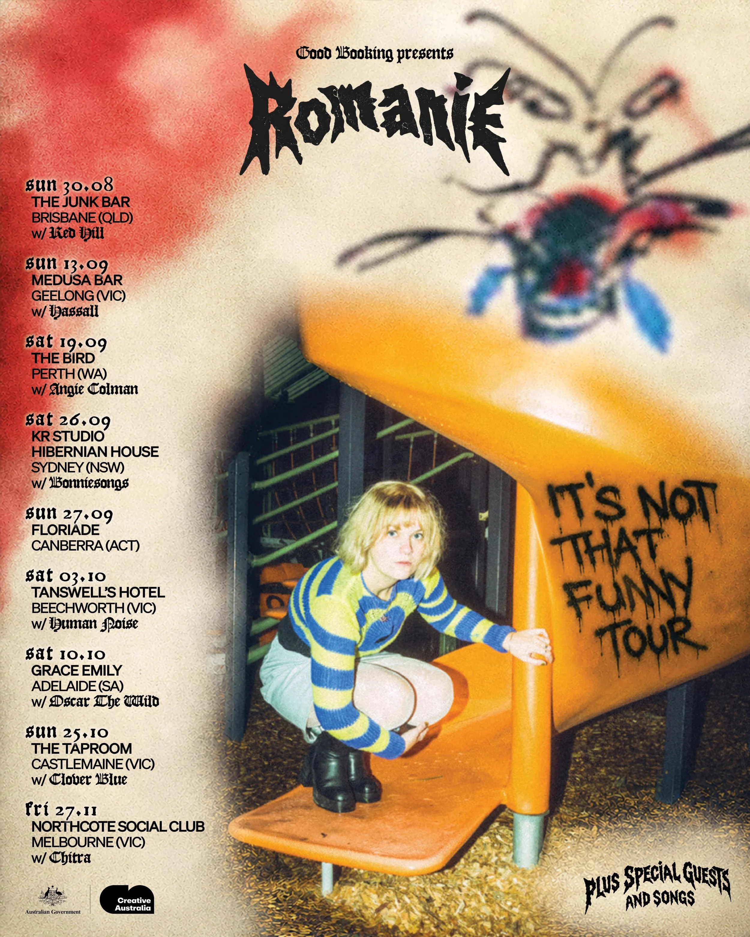 ★ It&rsquo;s Not That Funny, we&rsquo;re touring the album around Australia !!! ★

tickets on sale now for a very special run of album shows, where i will be writing a song before the show with the local support and we invite you into our worlds on t