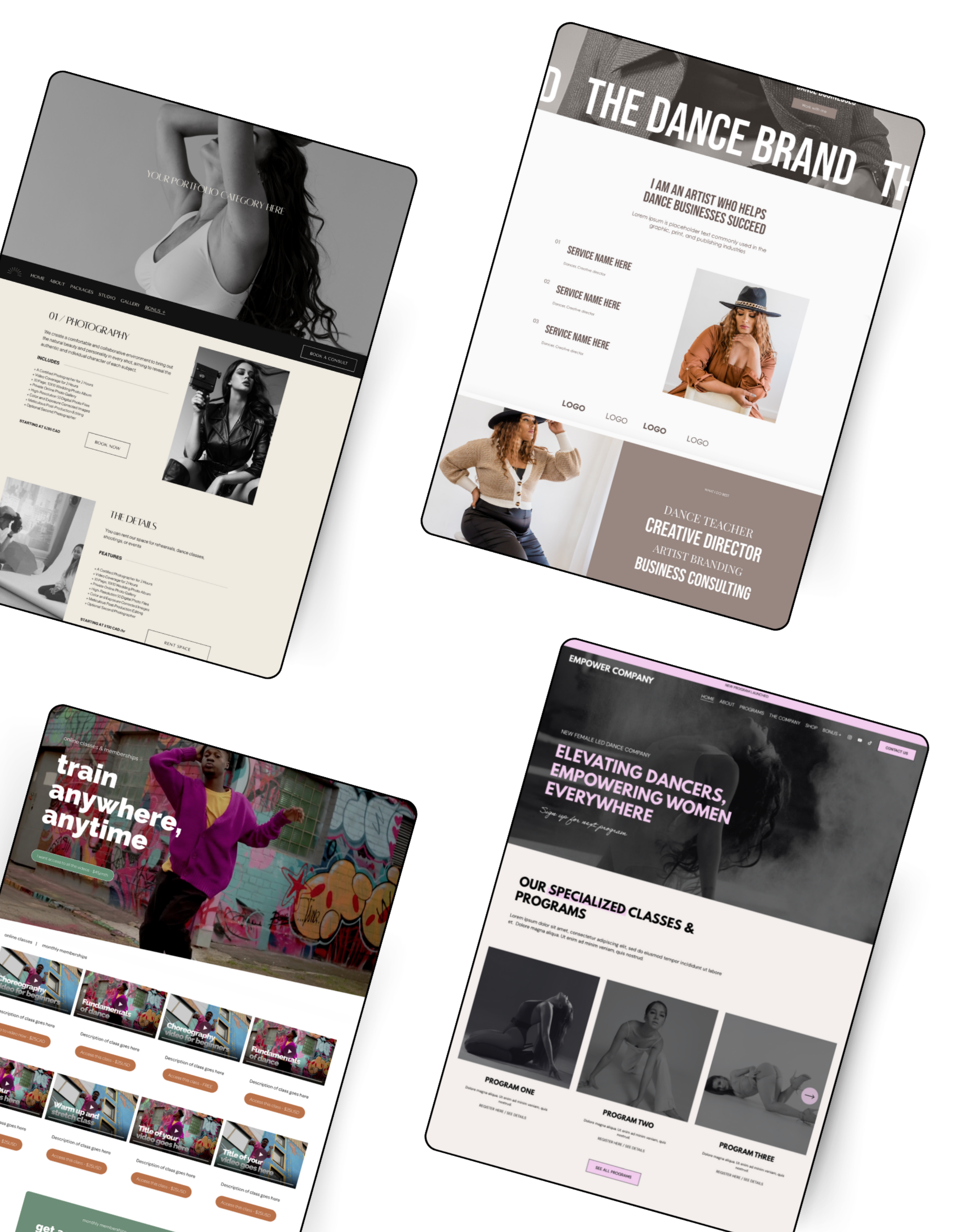 Squarespace templates designed for dancers, artists & creative entrepreneurs