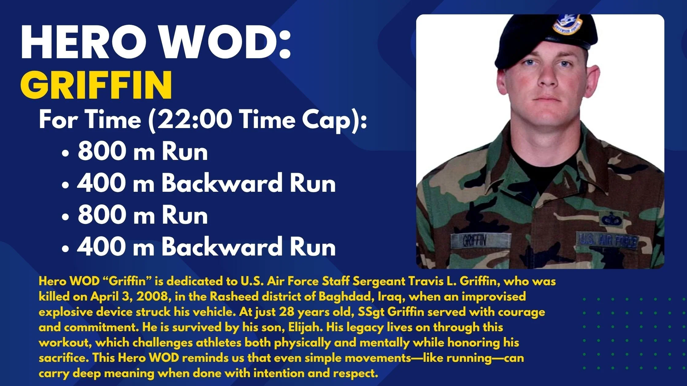 Hero WOD Griffin honors SSgt Travis Griffin. Learn workout scaling, strategy, and tips—read more and take on the run.