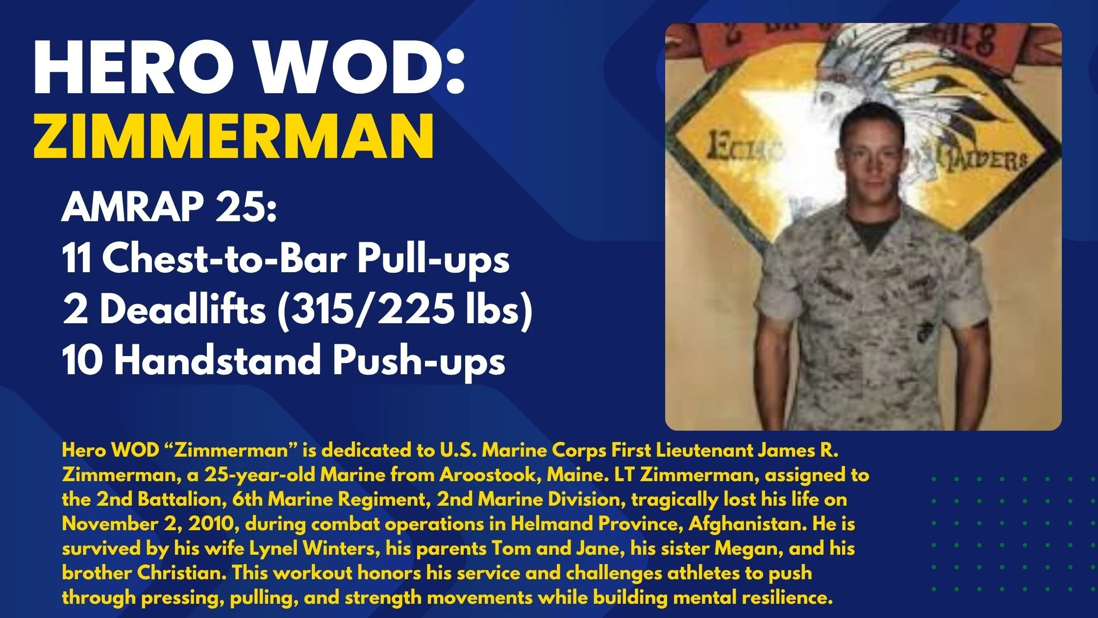 Hero WOD Zimmerman honors 1st Lt. James Zimmerman. Learn scaling options, strategy, and tips—read on to master this pressing and pulling Hero WOD.