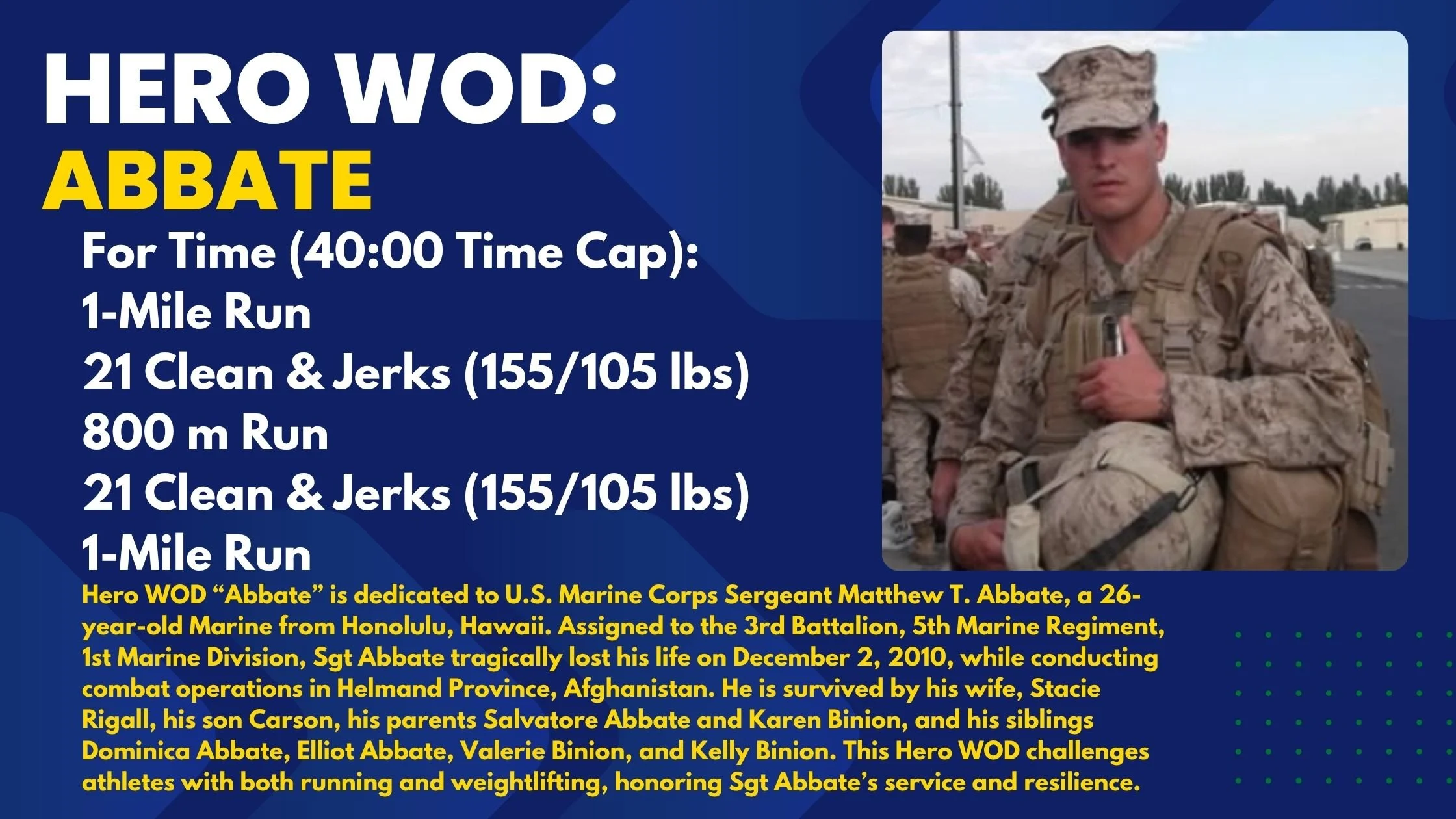 Hero WOD Abbate honors Sgt Matthew Abbate. Get scaling options, strategy, and tips—read on to take on this full-body Hero WOD.
