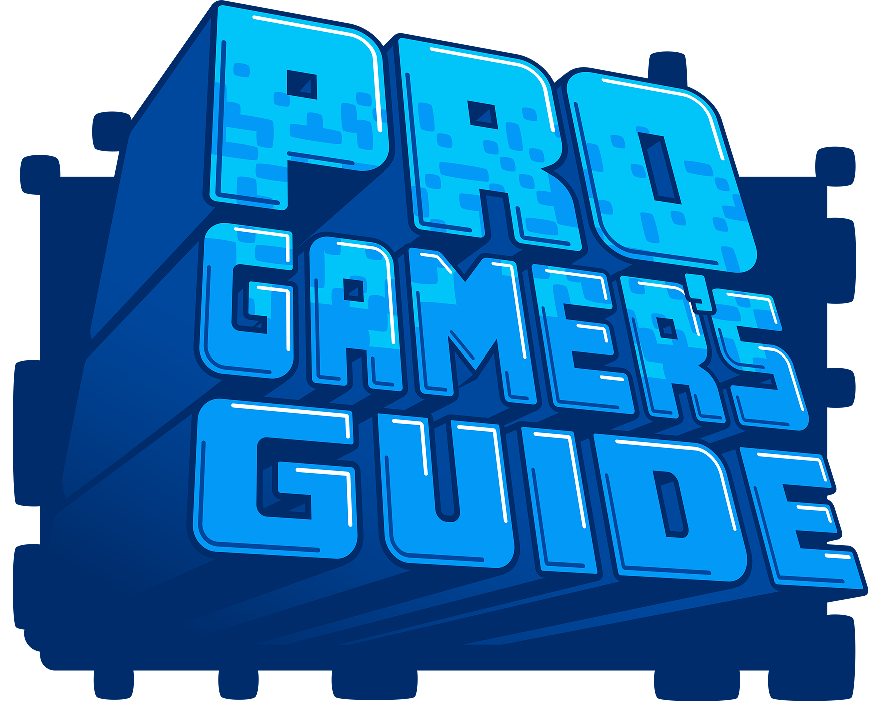3D digital art of the phrase "PRO GAMER SIDE" in large blue block letters with a pixelated pattern, set against a dark blue background.