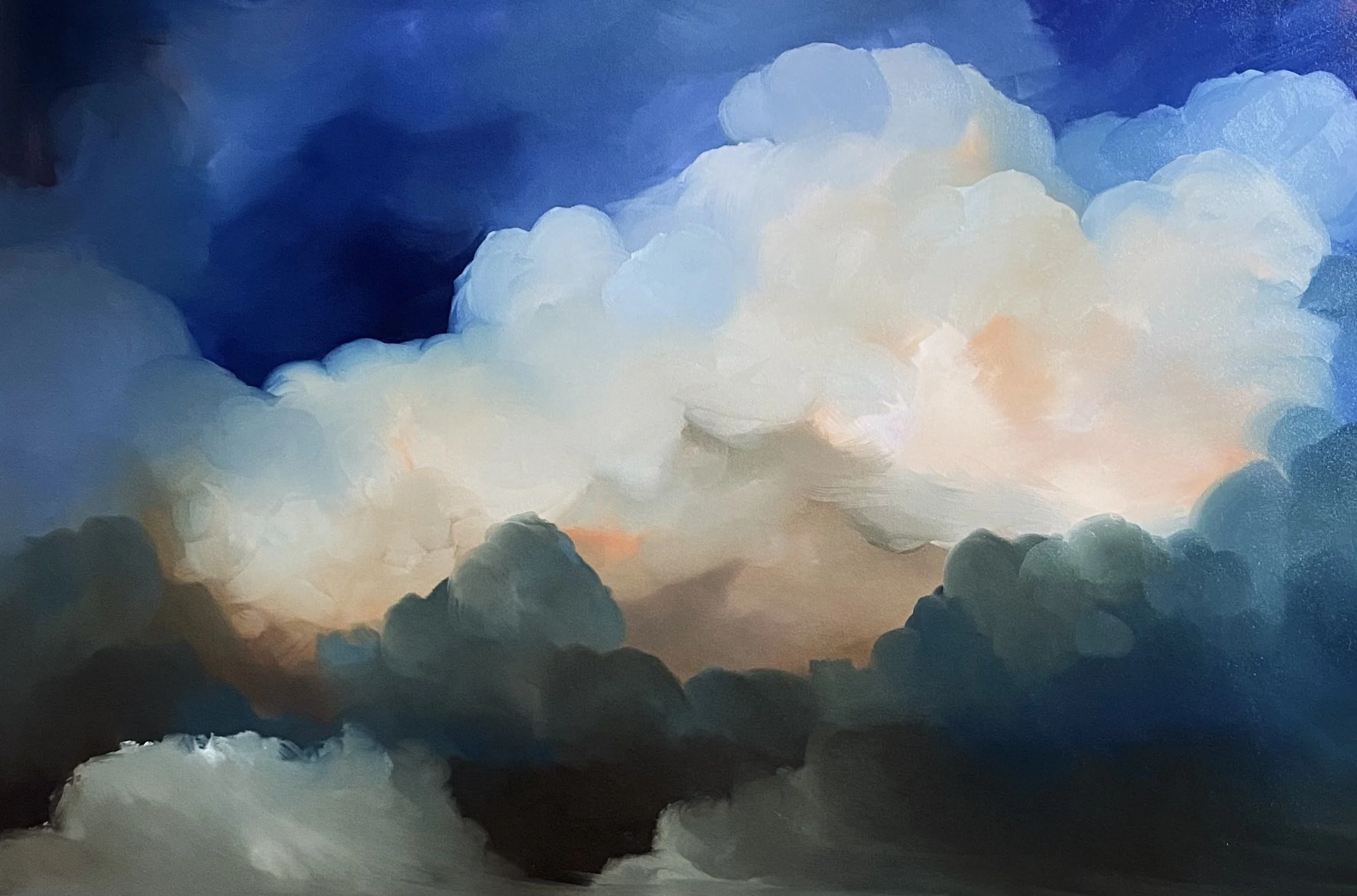 Abstract painting of clouds in a blue sky