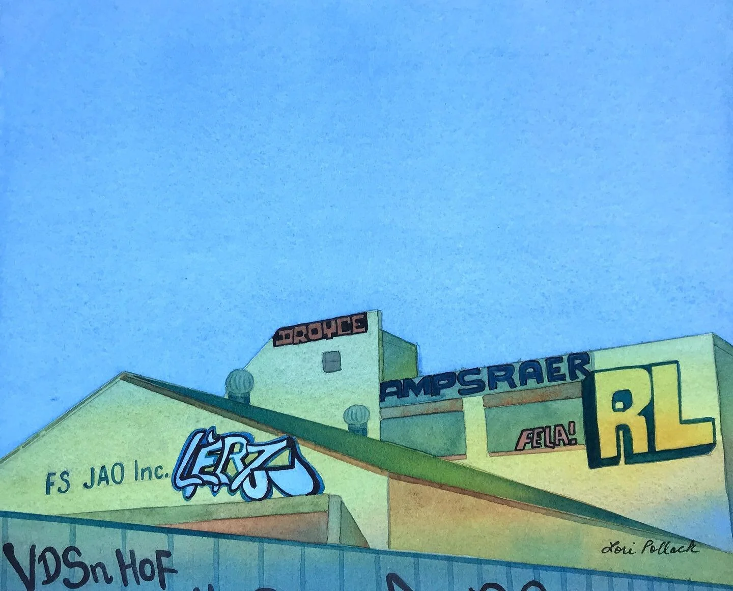 The writing is on the wall.  #watercolor #watercolorart #watercolors #aquarellepainting #artforsalebyartist #emergingartists #womenwhopaint #californiaartist #watercolorlove #watercolorartwork #cityscape #urbanart #urbanwalls #urbansketch #grafittiar